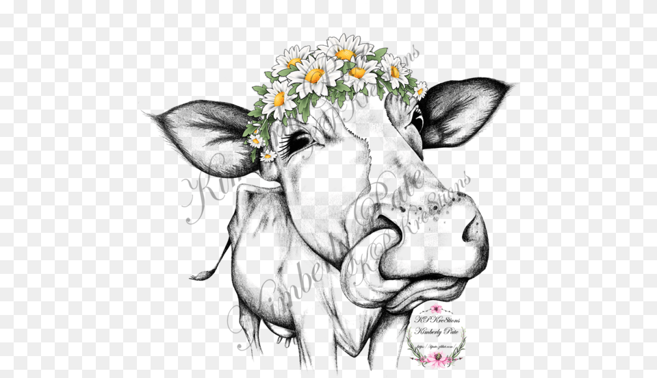 Heifer With Daisy Crown Waterslide Black And White Not My Pasture, Plant, Pattern, Graphics, Flower Free Transparent Png