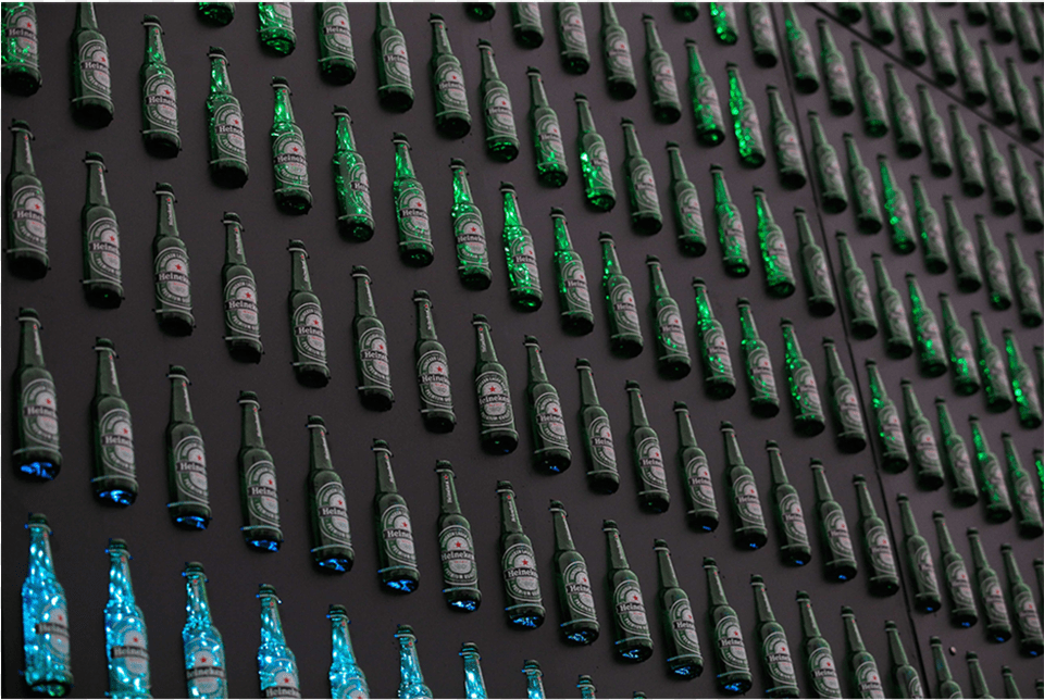 Heineken Led Bottle Wall 2 Copy Heineken Interactive Bottle Wall, Alcohol, Beer, Beer Bottle, Beverage Free Png Download