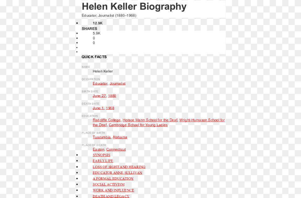 Helen Keller, File, Page, Text, Webpage Png Image