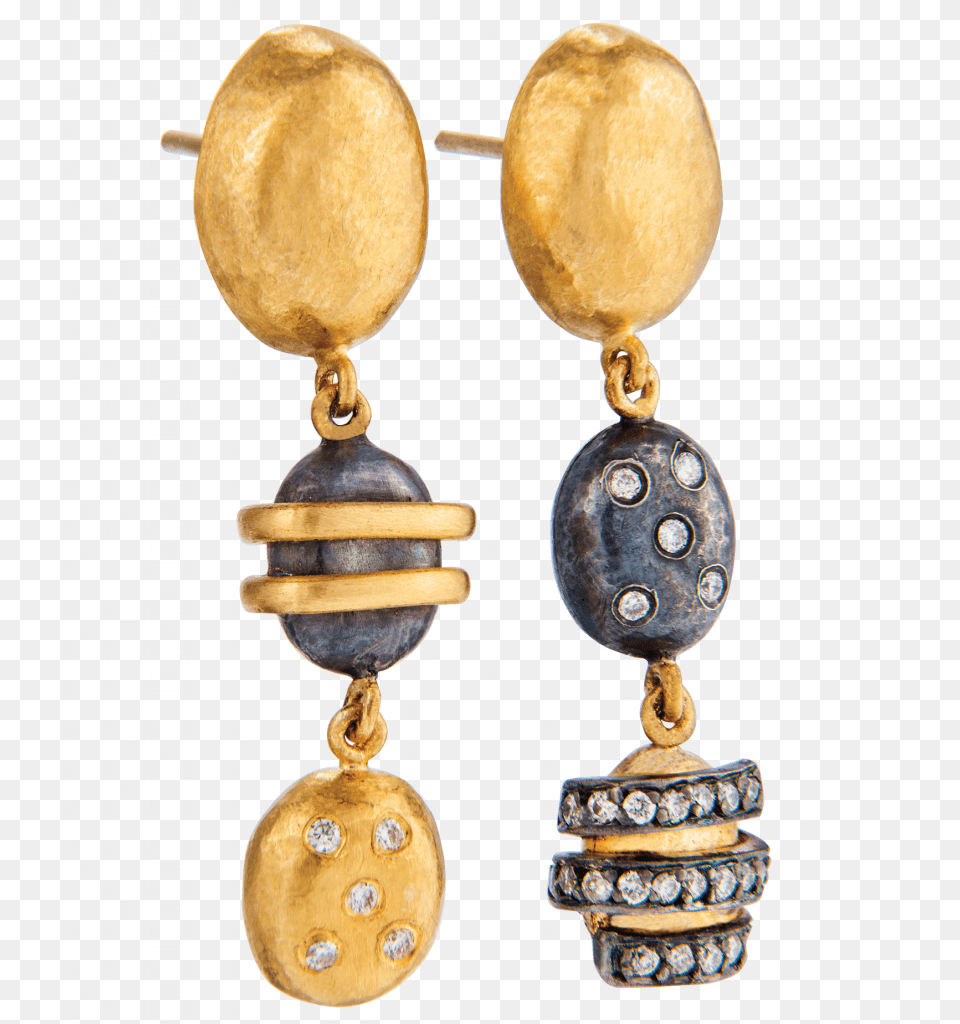 Helen Mini Diamond Earrings In 24k Gold And Oxidized Yossi Harari, Accessories, Earring, Jewelry Png Image