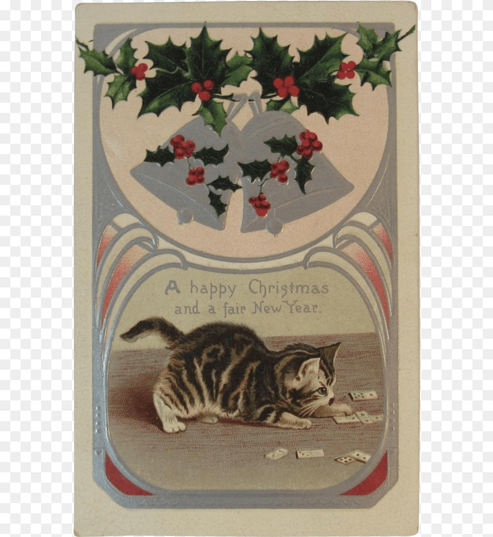 Helena Maguire Christmas Cat Playing Dominoes Christmas Bells And Holly, Envelope, Greeting Card, Mail, Animal Free Transparent Png