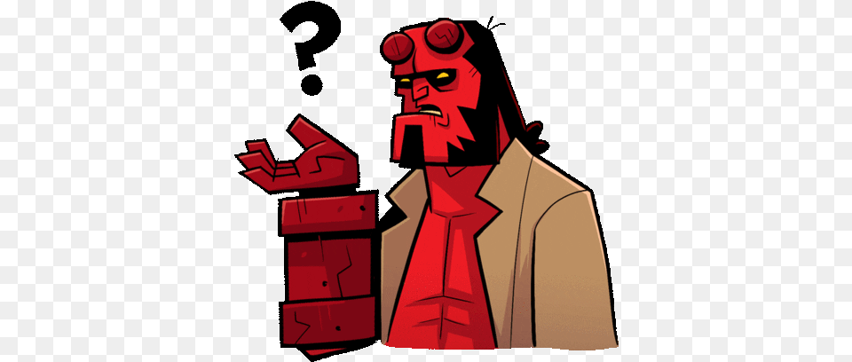 Hellboy What Question Sticker Gif Animated Gif Gif Question Mark, Formal Wear, Adult, Male, Man Free Png Download