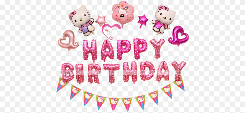 Hello Kitty Happy Birthday Balloons 2 Image Hello Kitty Birthday Background, Person, People, Baby, Food Free Png