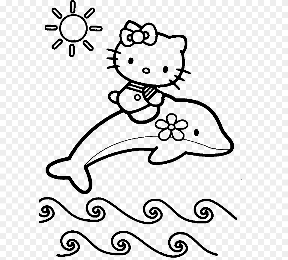 Hello Kitty Is Up Above The Dolphins Coloring, Face, Head, Person, Animal Png