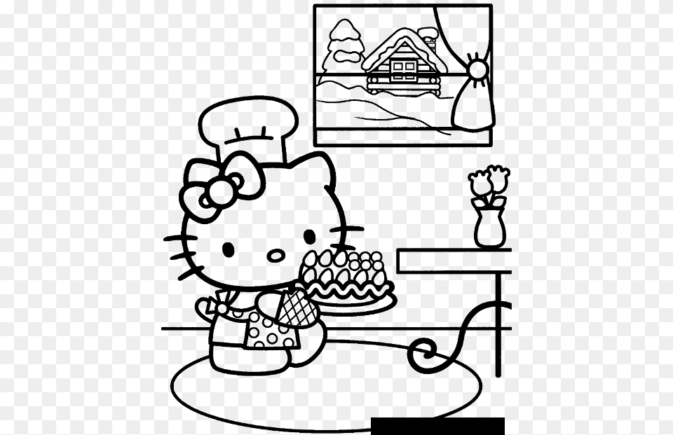 Hello Kitty Making Cake 7be1 Coloring Pages Hello Kitty Happy Birthday Coloring Pages, Gray Png Image