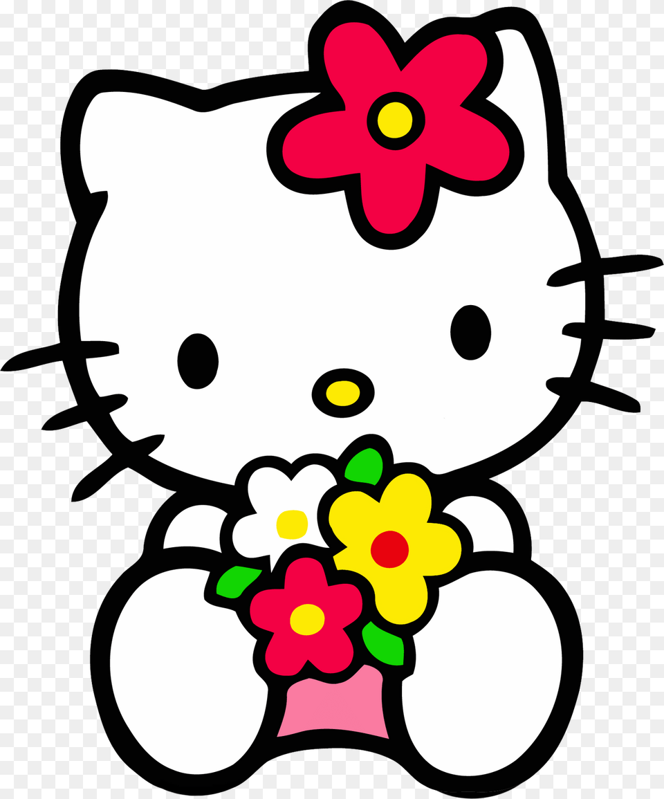Hello Kitty Sitting With Flowers, Daisy, Flower, Plant, Animal Free Png