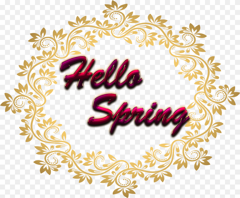 Hello Spring Free Download Transparent Wedding Gold Border, Art, Graphics, Pattern, Floral Design Png Image