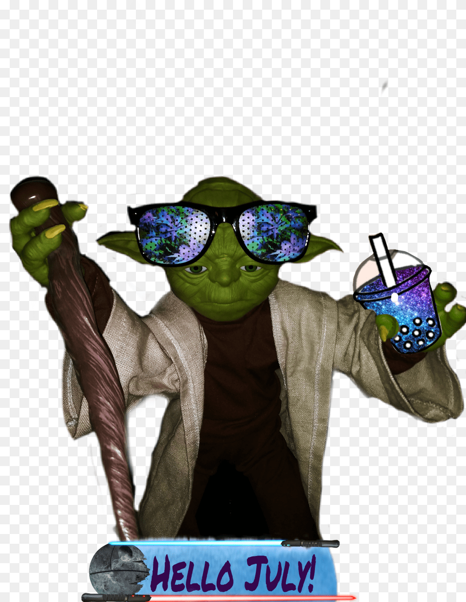 Hellojuly Hello Yoda Galaxydrink Lightsaber Sunglasses Illustration, Accessories, Adult, Man, Person Free Png Download