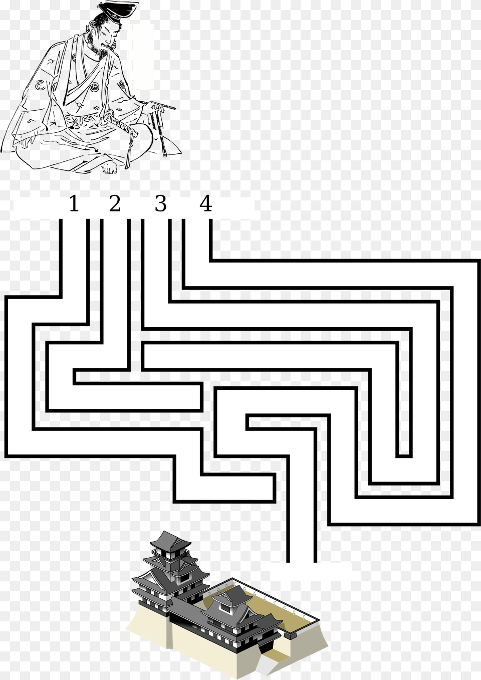 Help The Samurai To Find His Castle Maze Illustration Free Transparent Png