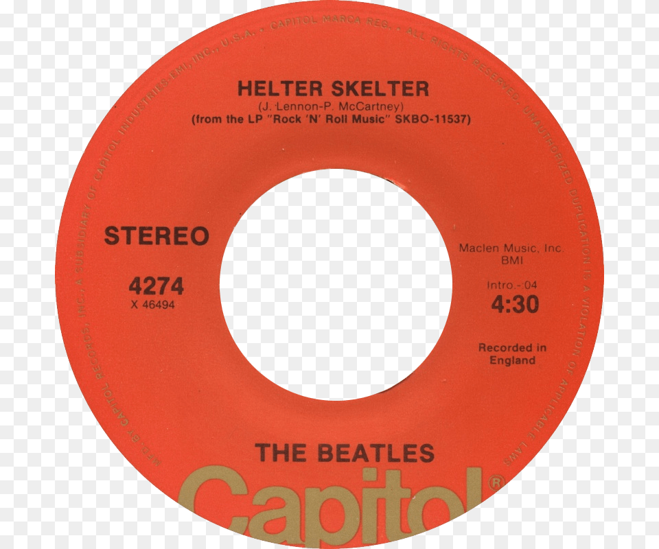 Helter Skelter By The Beatles B Side Label Us Vinyl Label, Disk, Text, Dvd Free Png