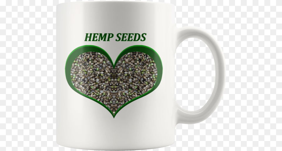 Hemp Seeds In A Green Heart 11 Oz White Ceramic Mug Mug, Cup, Beverage, Coffee, Coffee Cup Free Transparent Png
