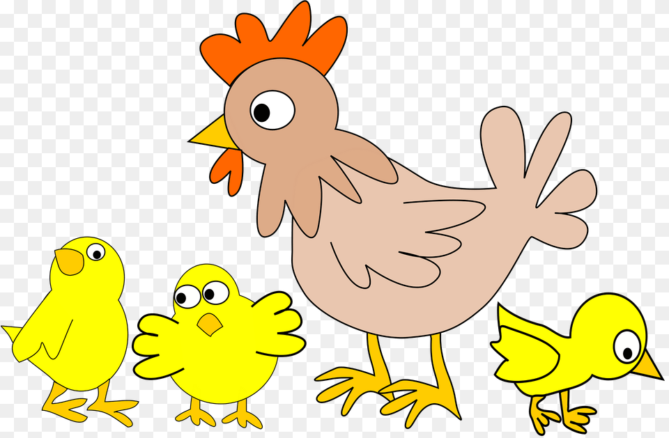 Hen With Three Chicken Clipart, Animal, Bird, Fowl, Poultry Free Png