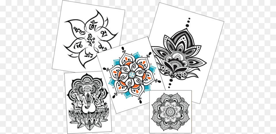 Henna Mandala Yoga Large Temporary Tattoo Set Tattoo Yoga, Art, Doodle, Drawing, Graphics Free Png