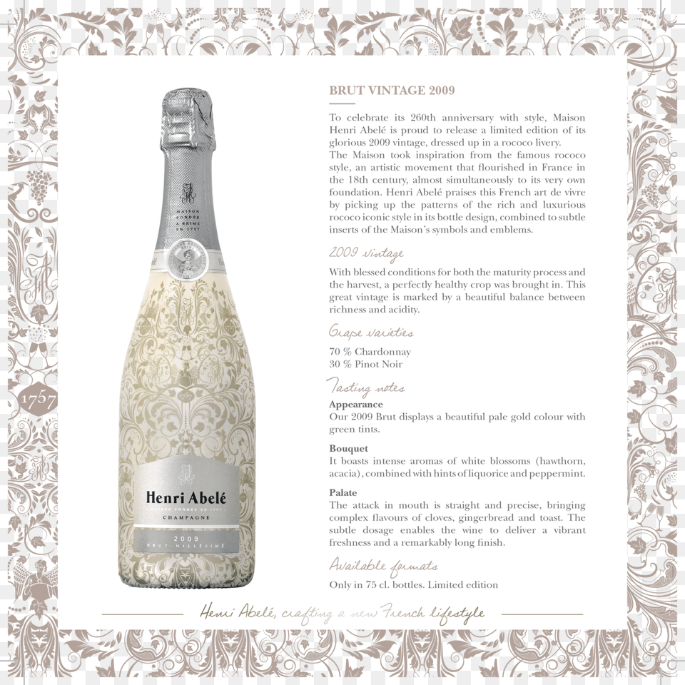 Henri Abel 2009 Brut Vintage Limited Edition Champagne, Bottle, Beverage, Alcohol, Liquor Free Png Download