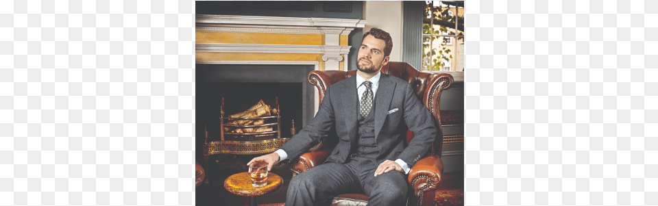 Henry Cavill Gray Plaid Suit, Sitting, Person, Furniture, Formal Wear Png Image
