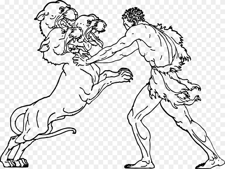 Hercules And Cerberus, Gray Png