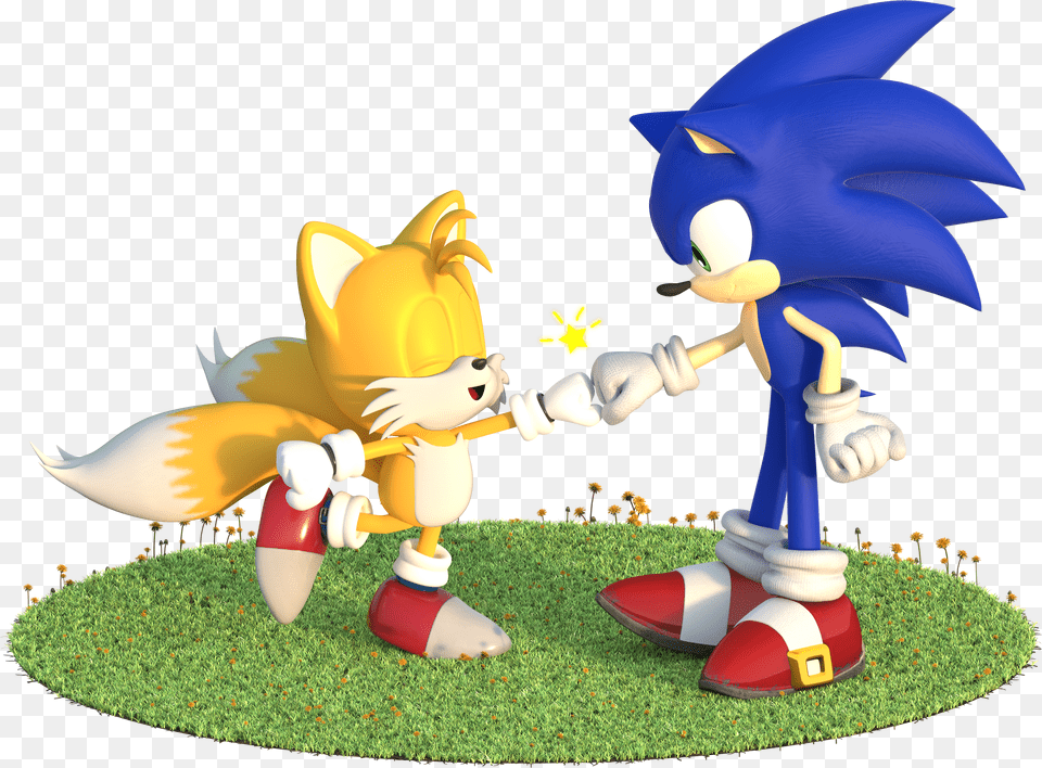 Here S A Cute Fist Bump Between Sonic And Classic Tails Sonic And Tails Fist Bump, Clothing, Hoodie, Knitwear, Sweater Png Image