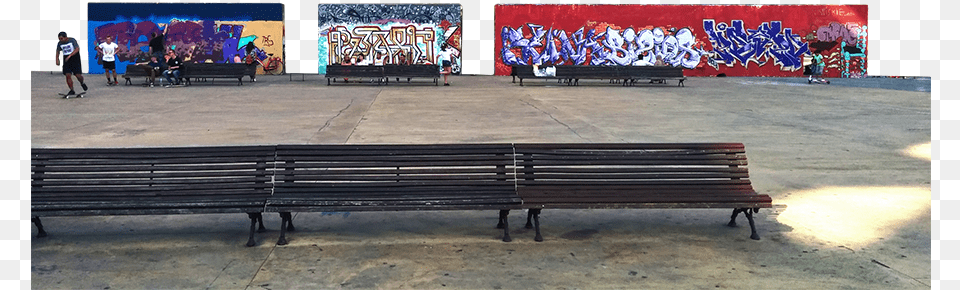 Here You Can Paint The Whole Facade Of An Old Shop Legal Graffiti Walls Barcelona, Bench, Furniture, Person, Skateboard Png