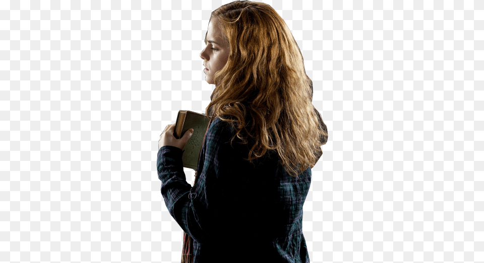 Hermione Worried With Book From Behind Harry Potter Et Les Reliques, Portrait, Photography, Person, Face Png