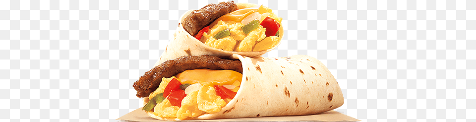 Hero 0009 Two Sausage Burrito Burger King Breakfast Burrito, Food, Sandwich Wrap, Ketchup Free Transparent Png