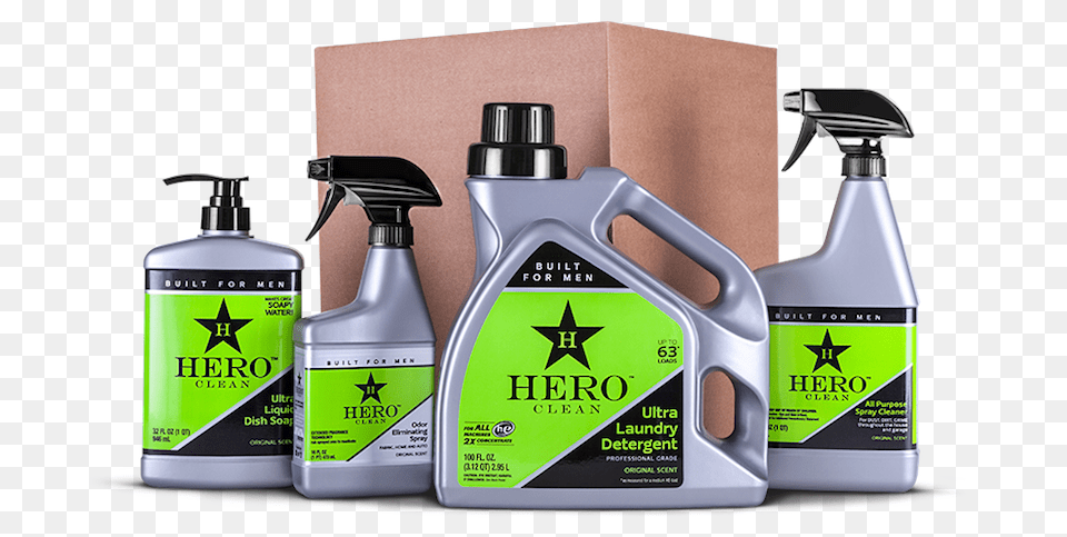 Hero Clean Cleaning Products Built For Men, Bottle, Cosmetics, Perfume Png Image
