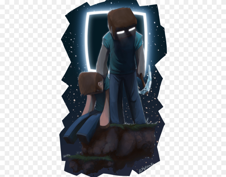 Herobrine Night And Steve Minecraft Herobrine Art, Furniture, Vr Headset, Chair Png Image