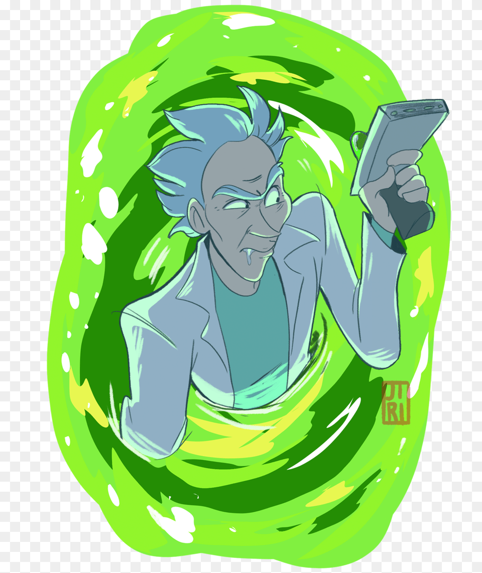 Hes Thinkin With Portals Rickampmorty Silly Things, Green, Person, Face, Head Png Image