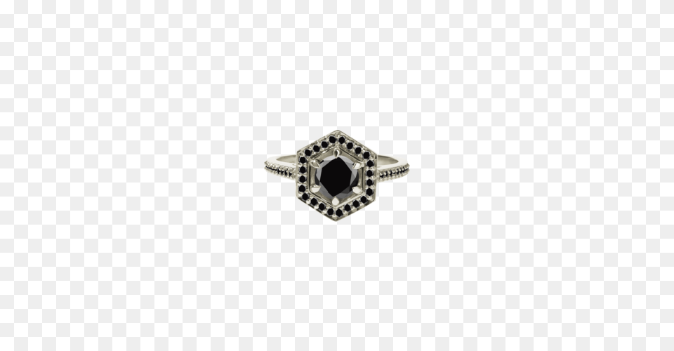 Hex Ring Black Diamond Meadowlark Jewellery, Accessories, Jewelry, Gemstone, Silver Free Png