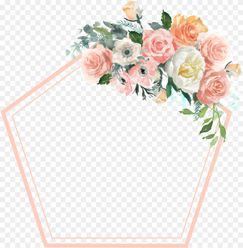 Hexagon Geometric Flower Border Andaz Press Peach Coral Floral Garden Party Wedding, Flower Bouquet, Rose, Flower Arrangement, Plant Free Png