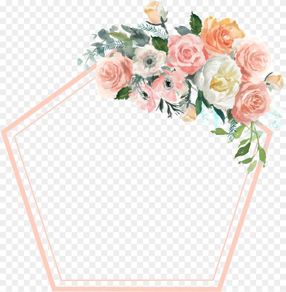 Hexagon Geometric Flower Transparent Border Pastel Watercolor Flower Background, Flower Bouquet, Rose, Flower Arrangement, Plant Free Png