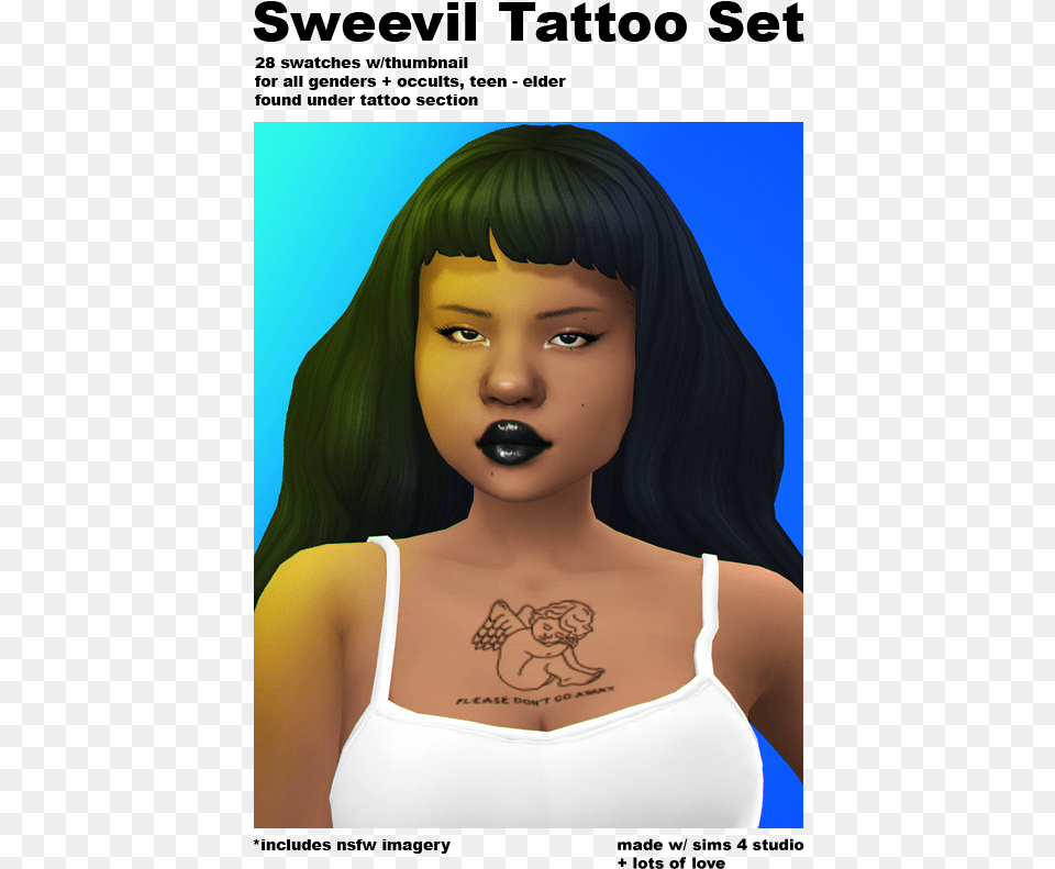 Hi Heres Some Face Amp Chest Tattoos For Your Sims Toya And Memphitz Tattoo, Adult, Skin, Person, Female Free Png Download