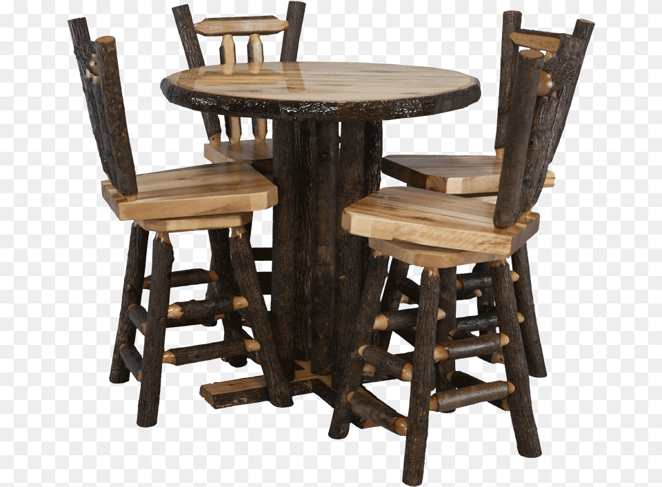 Hickory Log Pub Table And V Back Bar Stools Chair, Architecture, Room, Indoors, Furniture Free Png