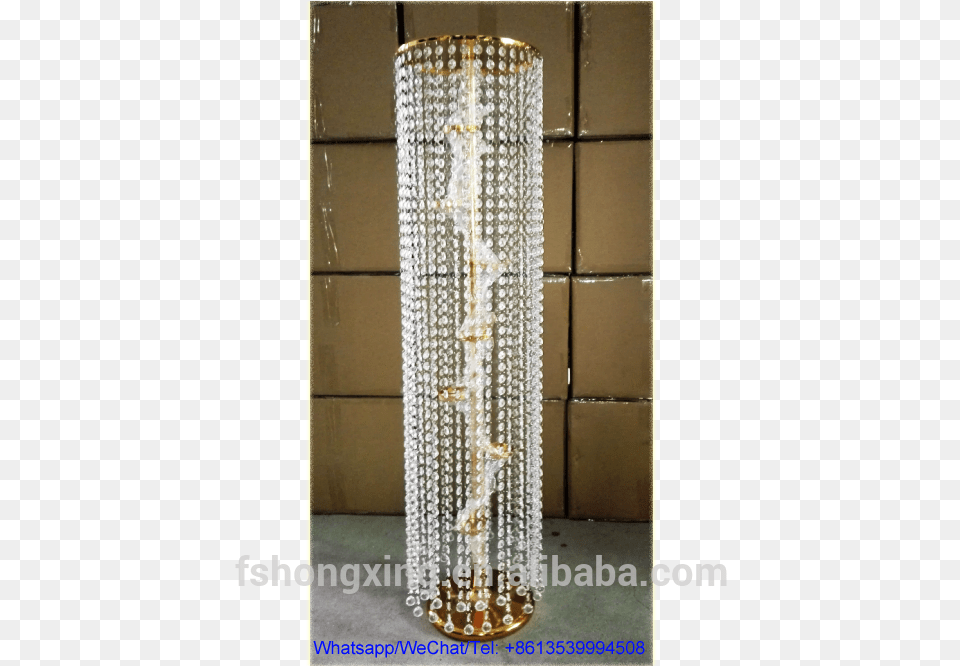 High Aisle Gold Metal Wedding Flower Stand With Crystal Chandelier, Lamp Png Image