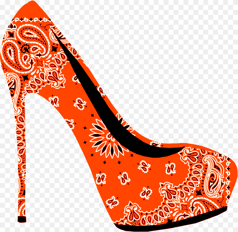 High Heel Stiletto Shoe Fashion Style Paisley Orange High Heels Transparent, Clothing, Footwear, High Heel, Smoke Pipe Png