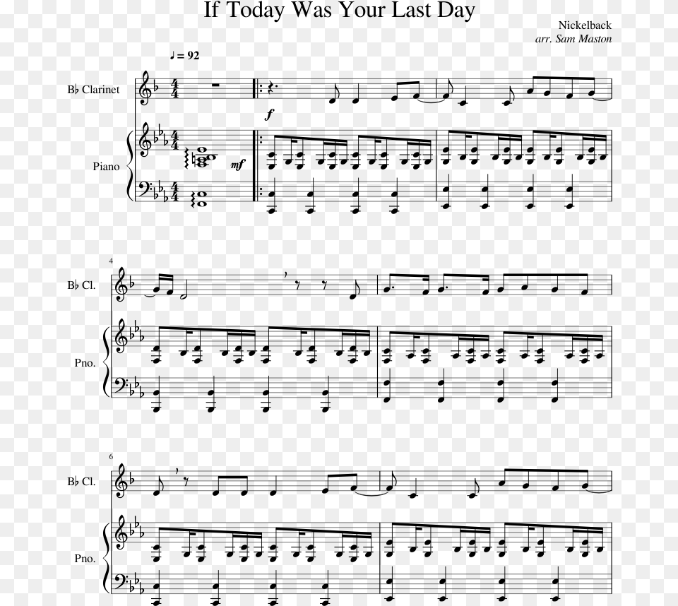 High Hopes Clarinet Sheet Music Easy, Gray Free Transparent Png