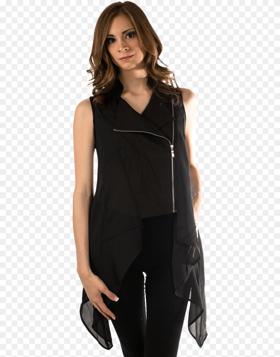 High Low Side Zipper Vest Black Photo Shoot, Adult, Person, Formal Wear, Female Free Png Download