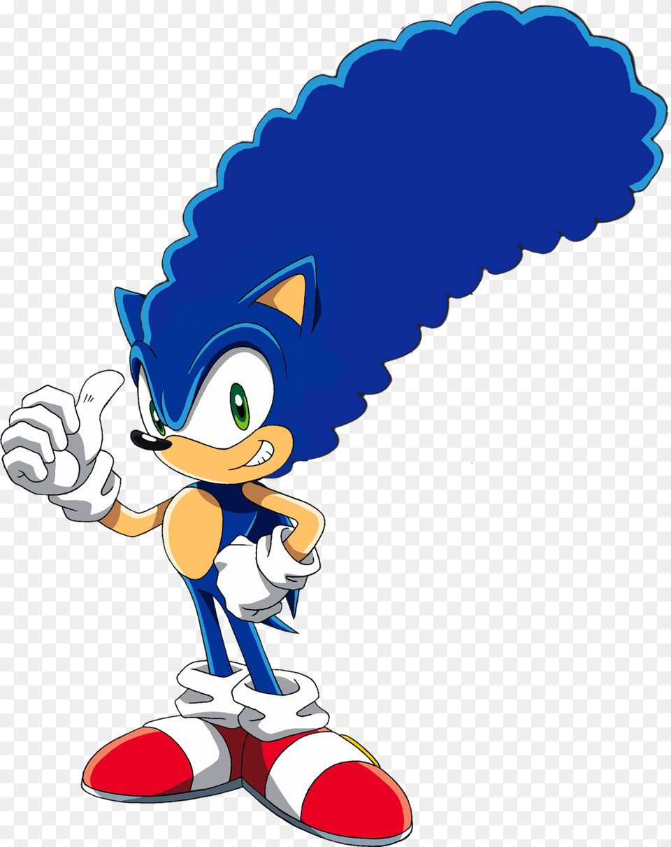 High Quality Of Sonic With Marge Simpsons Hair Sonic With Marge Hair, Cartoon, Boy, Child, Male Png Image