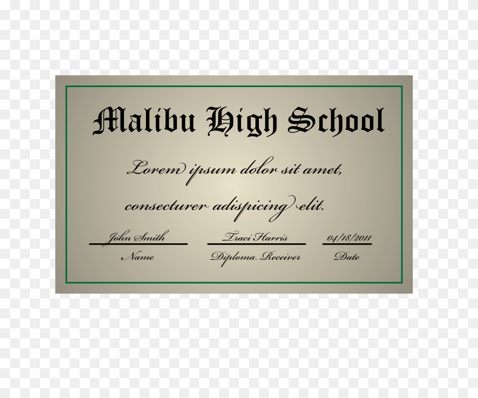 High School Diploma, Text, Document, Business Card, Paper Png Image