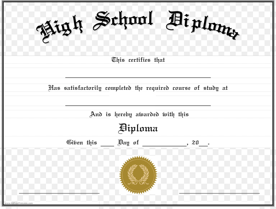 High School Diploma Template Magnificent Homeschool Sample Blank High School Diplomas, Text, Document Png Image