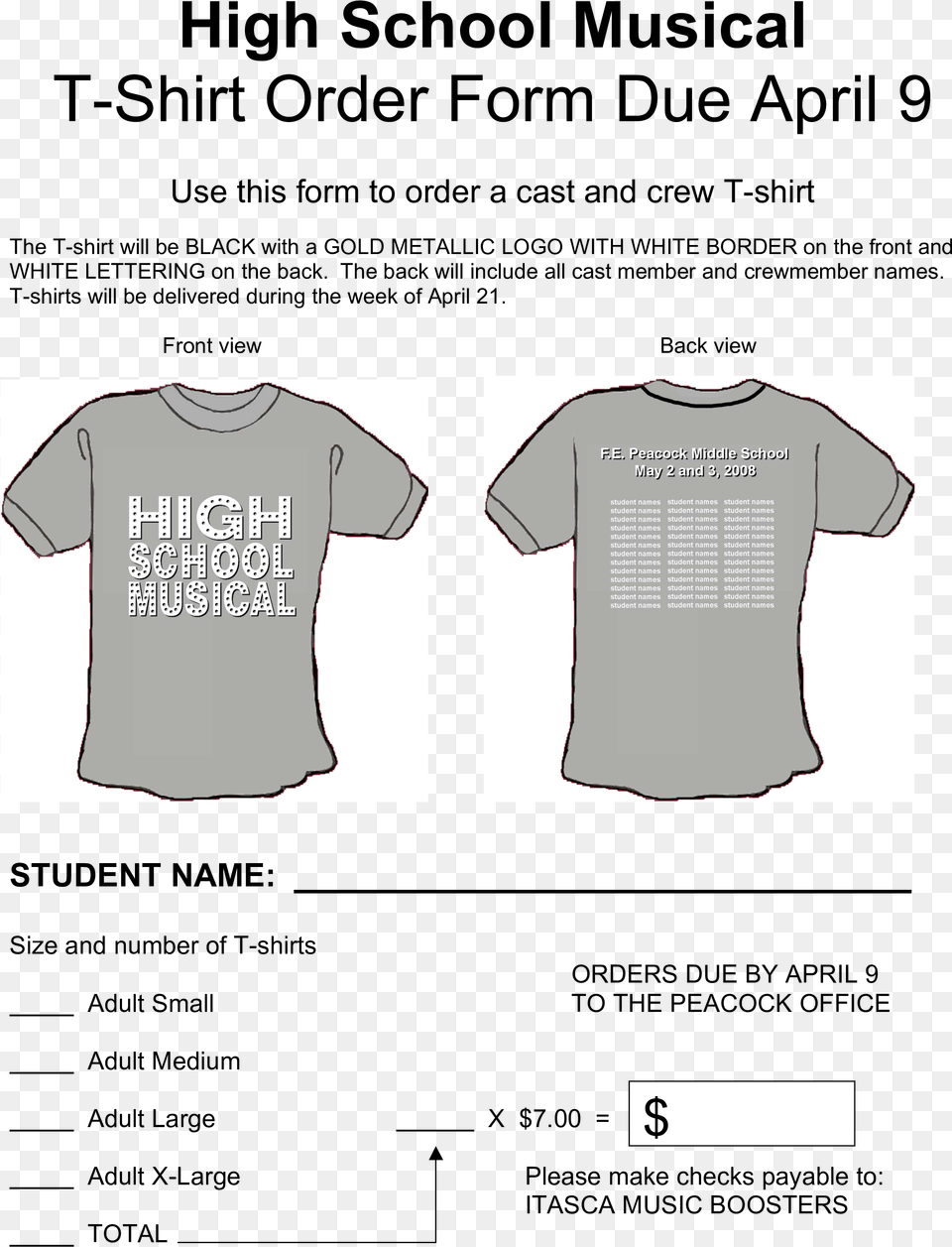 High School T Shirt Order Form Main Image T Shirt Order Form Template Google Docs, Clothing, T-shirt Free Png Download