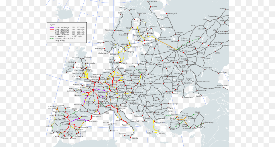 High Speed Lines In Europe Europe High Speed Rail Map, Chart, Plot, Atlas, Diagram Free Transparent Png