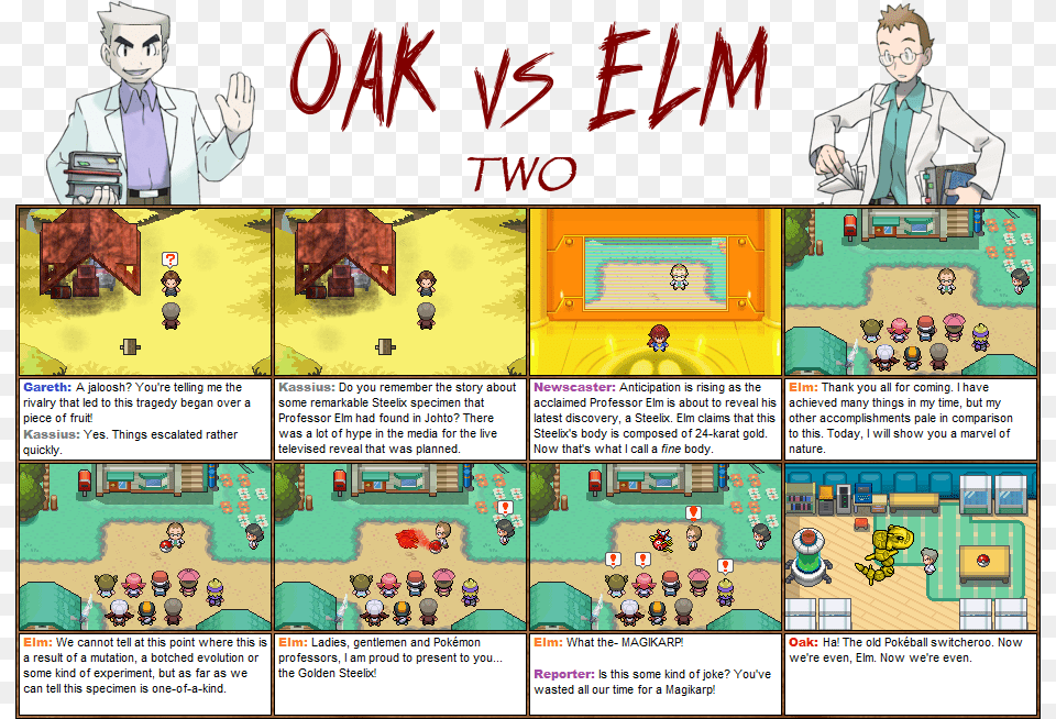 Highlight This Box With Your Cursor To Read The Spoiler Oak Vs Elm Pokemon, Publication, Book, Comics, Person Png Image