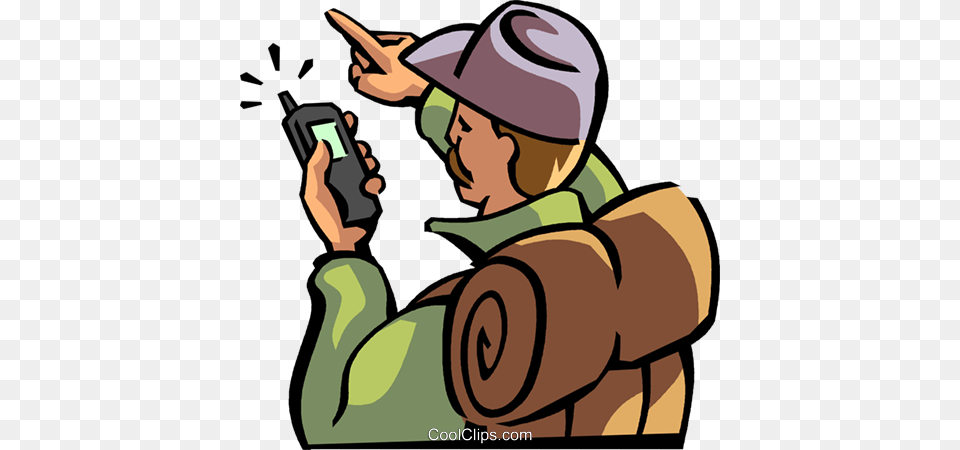 Hiker Looking At His Gps For Directions Royalty Gps Clipart, Baby, Person, Clothing, Hat Free Png