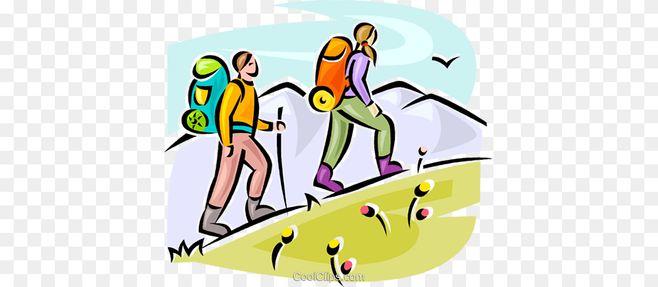 Hikers Walking Up Hill Royalty Vector Clip Art Illustration, Person, Adult, Woman, Female Png