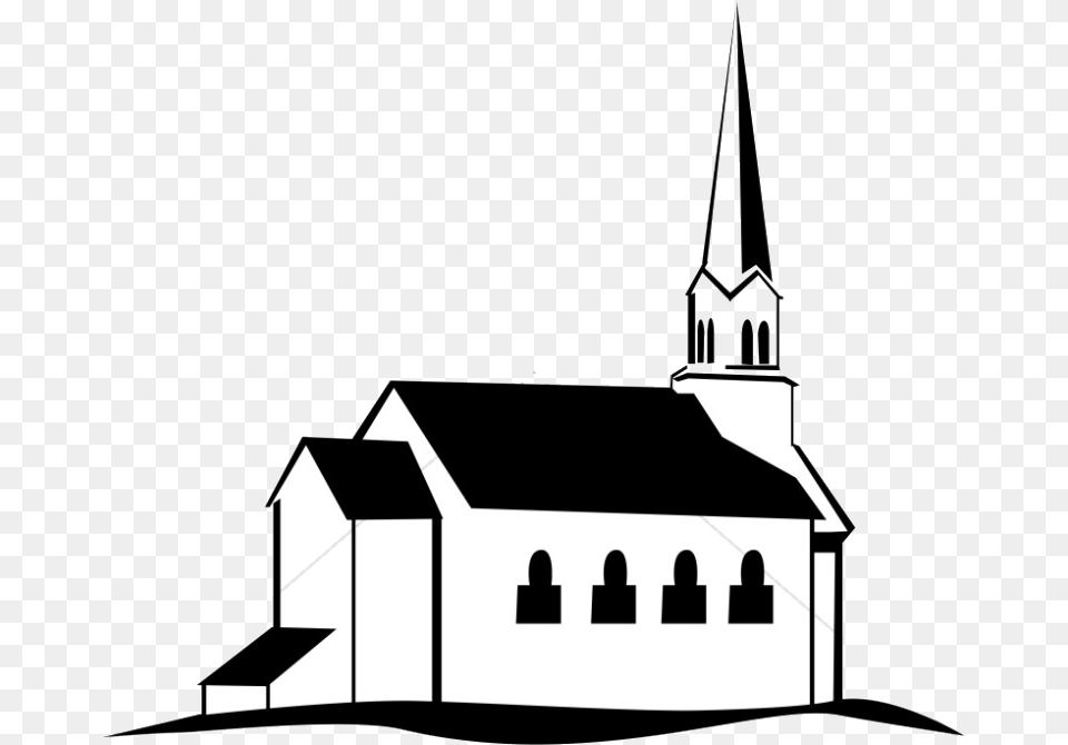 Hill Black And White Church On Clipart Transparent Black And White Church, Architecture, Building, Spire, Tower Free Png