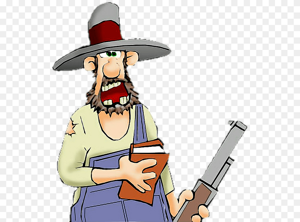 Hillbilly Redneck Hunting Hunters Inbred Man Cartoon, Clothing, Hat, Publication, Book Free Png Download