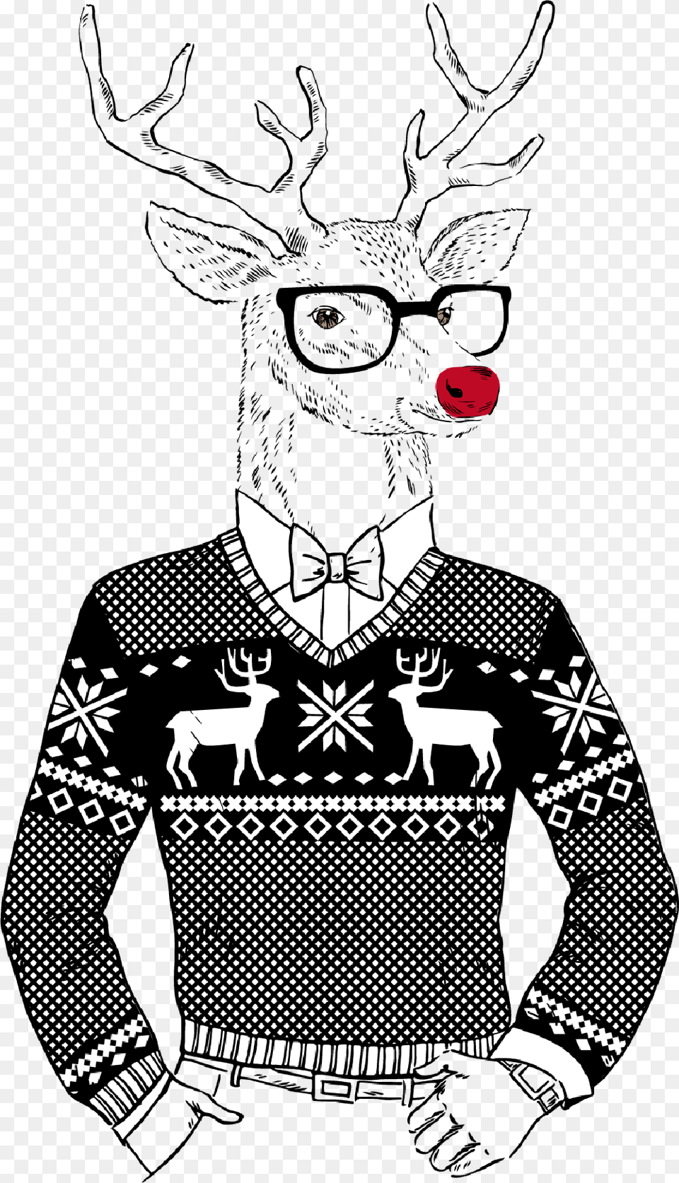 Hillhead Bookclub Festive Hipster Christmas Deer, Adult, Person, Man, Male Png