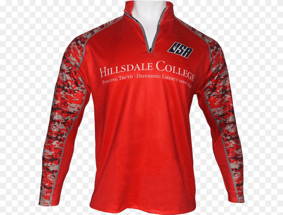 Hillsdale Quarter Zip In Red Digital Long Sleeve, Clothing, Coat, Jacket, Long Sleeve Free Transparent Png