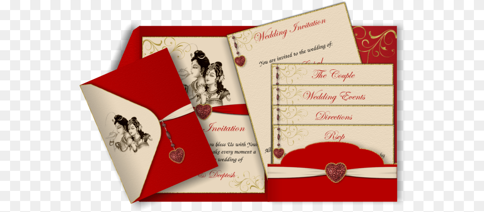 Hindu Email Marriage Card In Red With Religious Images Red And Gold Wedding Invitation, Envelope, Greeting Card, Mail, Person Png Image