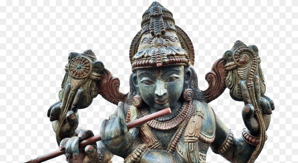 Hindu God Krishna With Cow Wooden Big Statue Krishna, Adult, Wedding, Person, Figurine Png Image